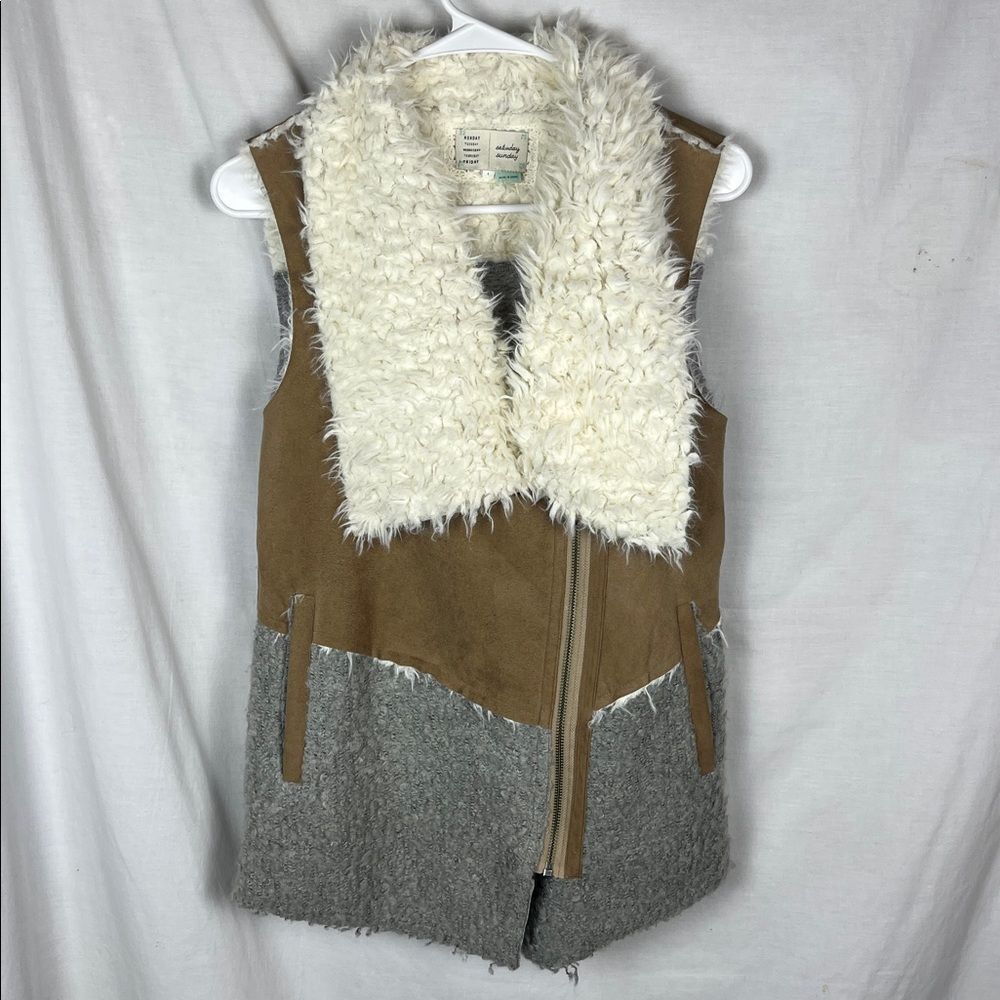 Anthropologie Saturday/Sunday Asymmetrical Faux Suede Moto Vest